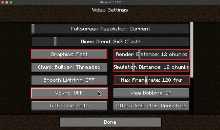 Minecraft Settings > Video Settings