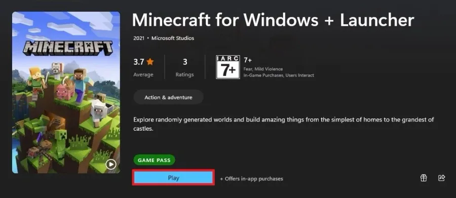 Microsoft Store > Minecraft for Windows