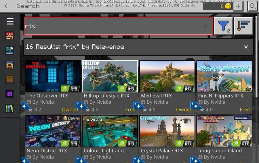 Minecraft Marketplace > RTX