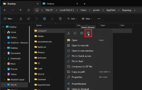 reinstall minecraft files
