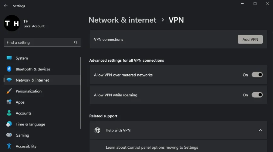 disable VPN connection