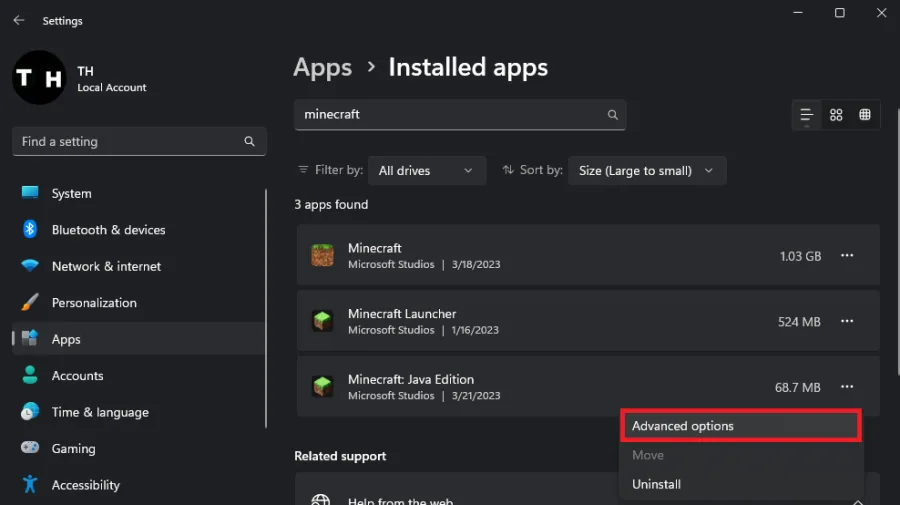 reset your Minecraft application