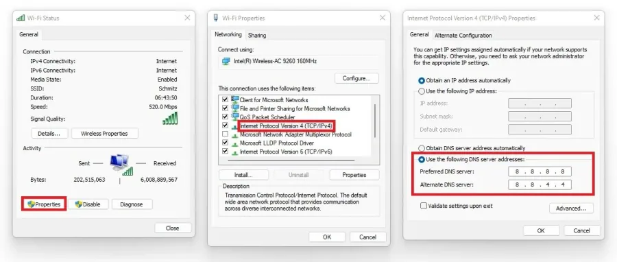 Use the following DNS server addresses