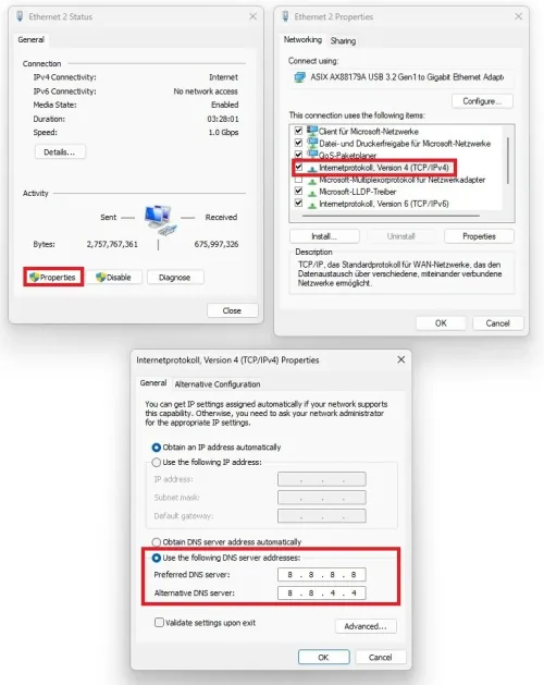 Change the DNS server addresses