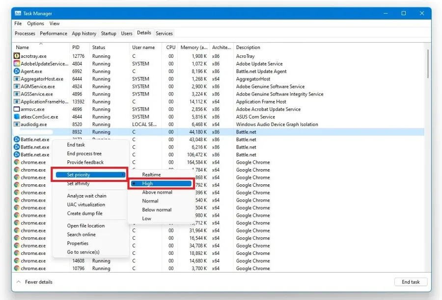 Task Manager > Details > Minecraft.exe > Set Priority > High