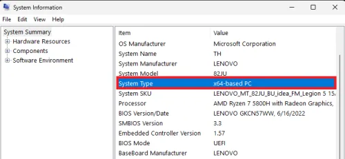 Windows System Information > System Summary