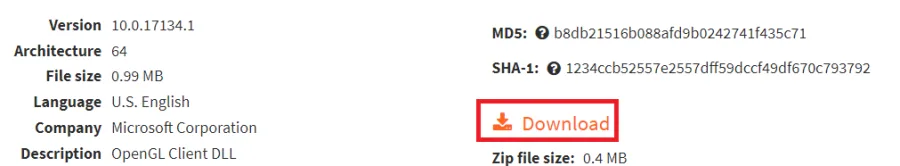 Download the missing OpenGL32.dll file