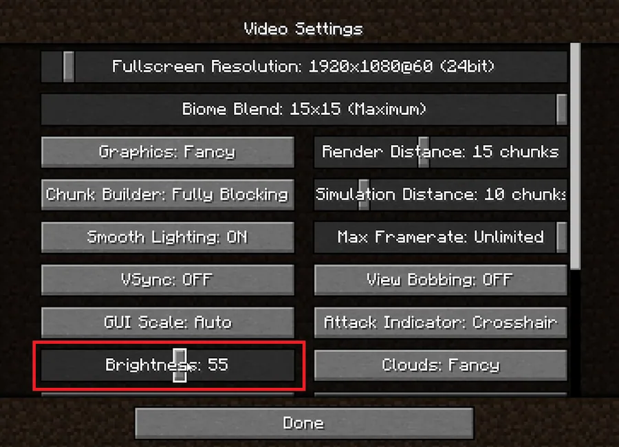 minecraft brightness settings