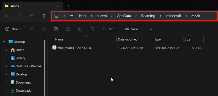 drag and drop in mods folder