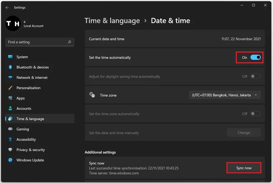 Windows Settings > Time & Language > Date & Time