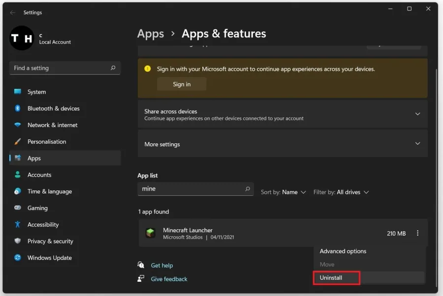 Windows Settings > Apps > Apps & Features > Minecraft