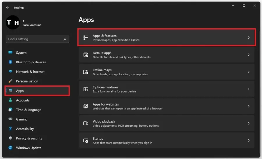 Windows Settings > Apps > Apps & Features