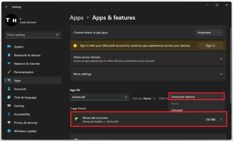 Windows Settings > Apps > Apps & Features > Minecraft Launcher
