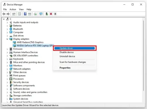 Device Manager > Display Adapters > Update Driver