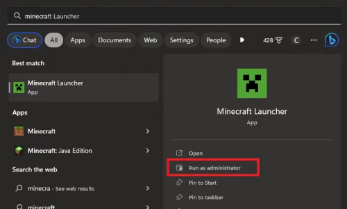 run mc launcher as administrator