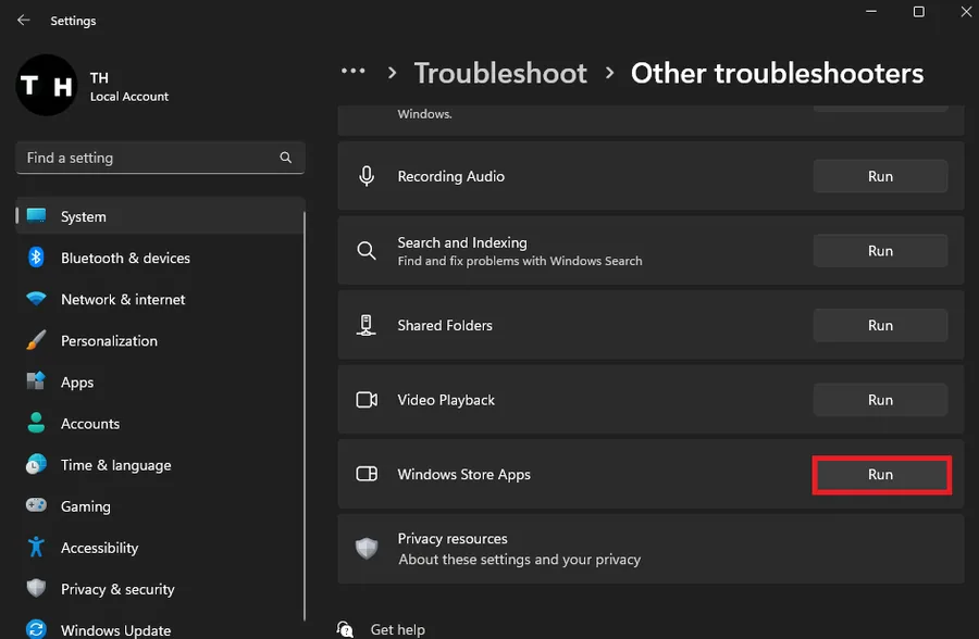 windows store apps troubleshooter