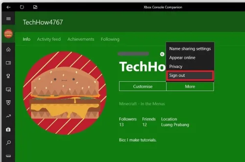 Xbox Console Companion > Account