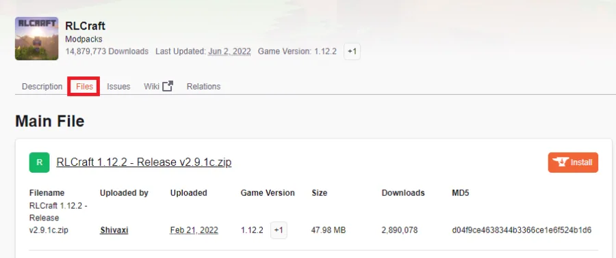 Download Mod Files for your Minecraft version