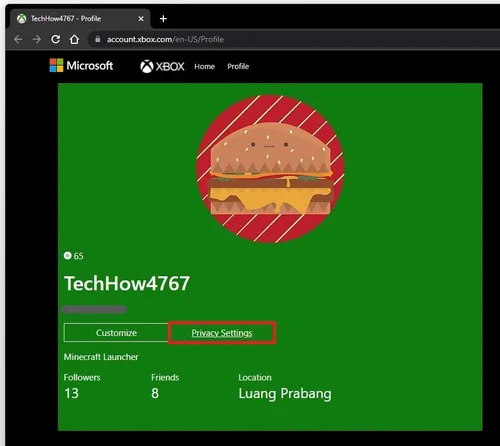 Xbox Profile > Privacy Settings