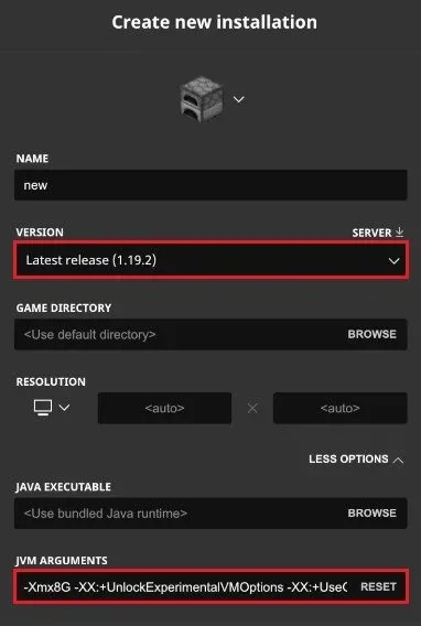 Create New Minecraft Installation