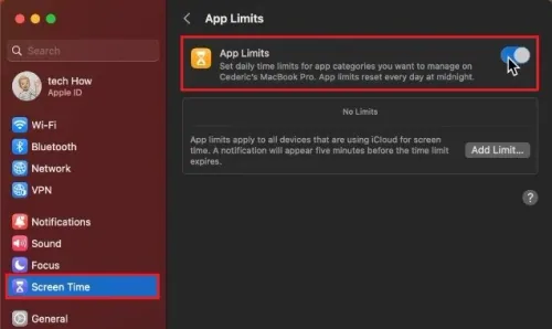 System Settings > Screen Time > App Limits