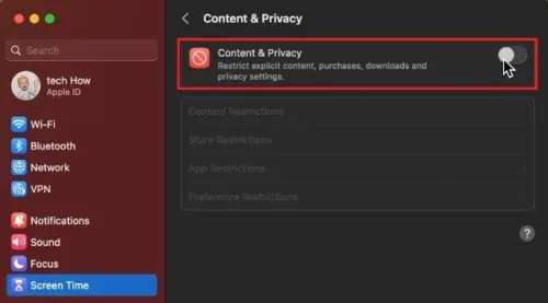 System Settings > Screen Time > Content & Privacy
