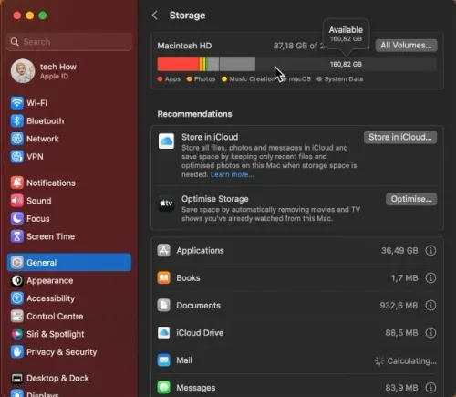 System Settings > General > Storage