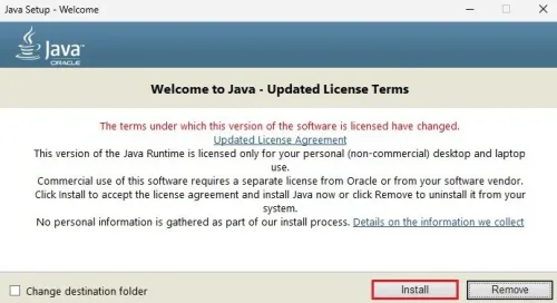 Java Setup > Install