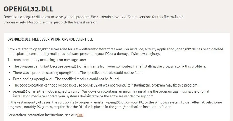 Download Missing OpenGL.dll File