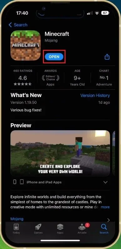Update Minecraft in App Store