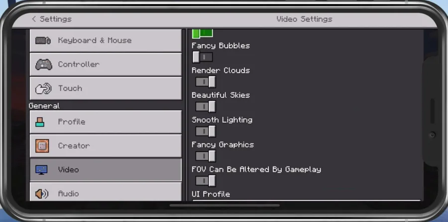 Minecraft PE Video Settings
