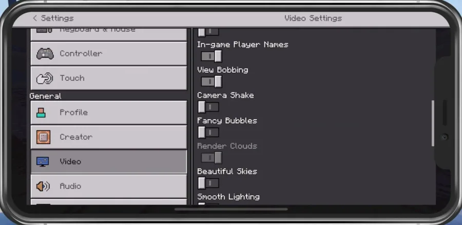 Minecraft Pocket Edition Video Settings