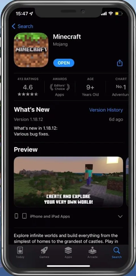 App Store > Minecraft Pocket Edition