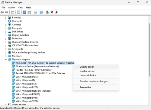 Device Manager > Network adapters > Update Driver