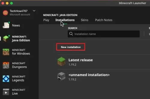 Create New Minecraft Installation