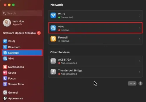 System Settings > Network > VPN