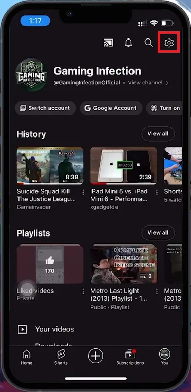 access youtube settings