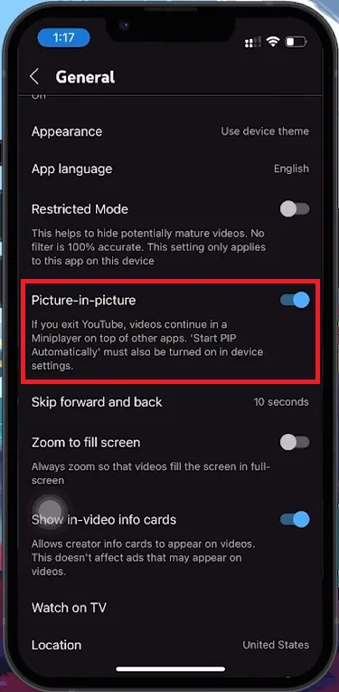 enable picture in picture