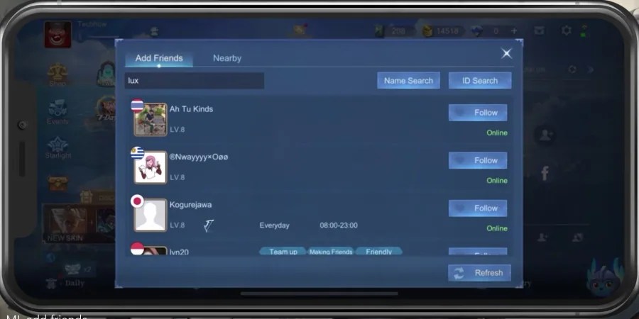 Add friends in Mobile Legends