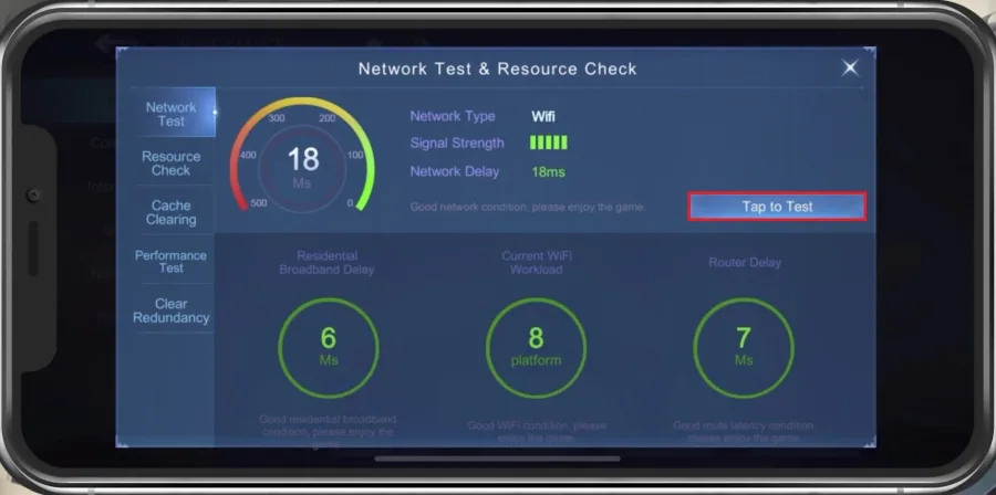 Mobile Legends > Network Test
