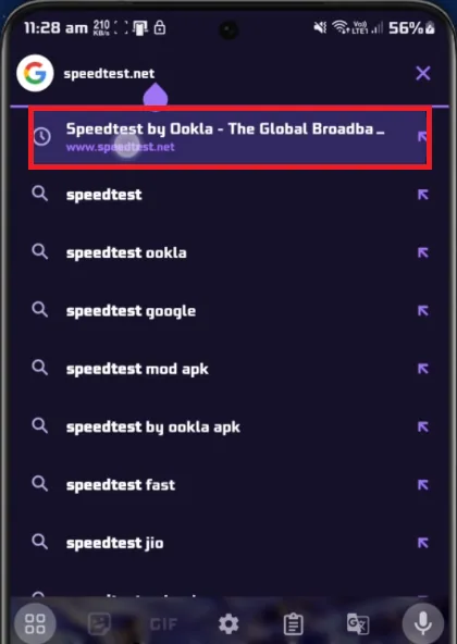android speed test connection