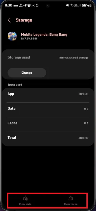 clear cache for mobile legends