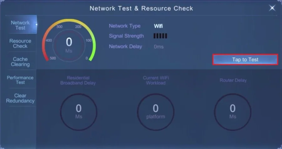 Mobile Legends Settings > Basic > Network Test