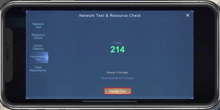 Mobile Legends: Bang Bang > Network Test & Resource Check
