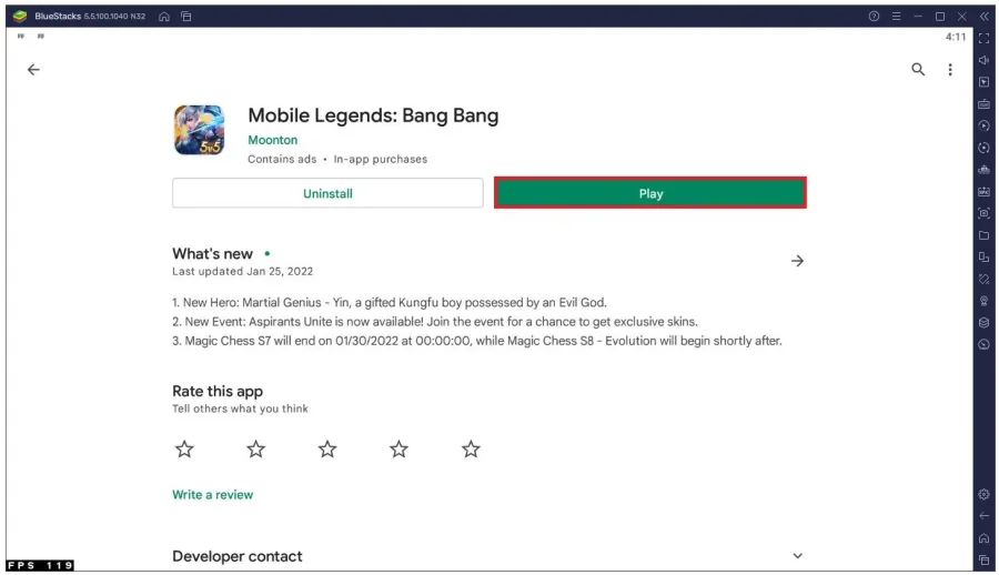 Play Store > Mobile Legends: Bang Bang
