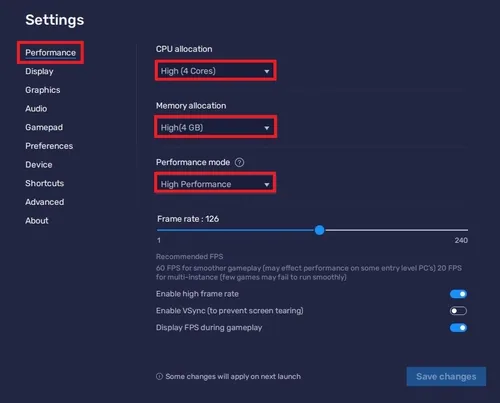 BlueStacks Performance Settings