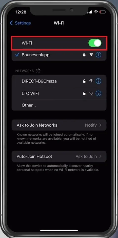 iPhone Settings > Wi-Fi