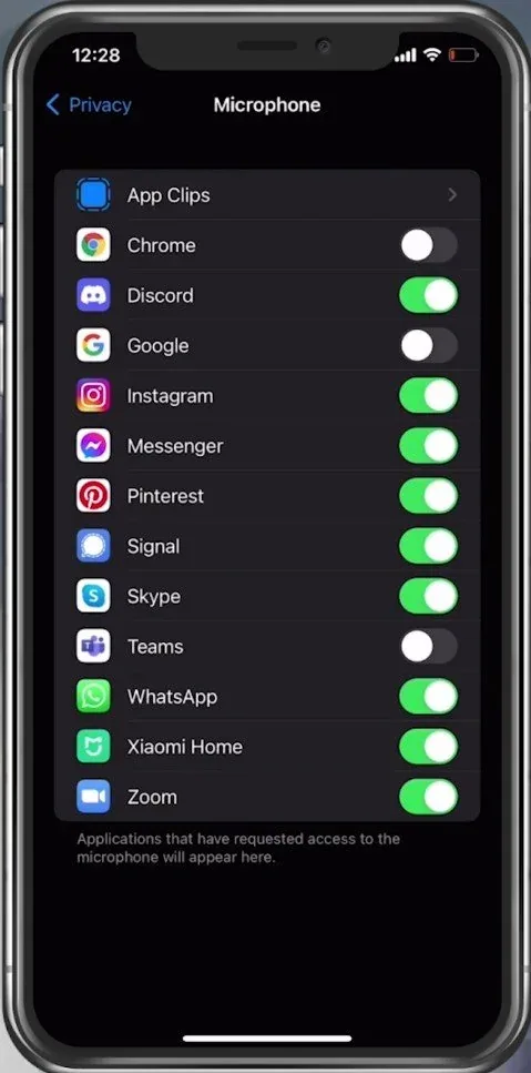 iPhone Settings > Privacy > Microphone > Mobile Legends