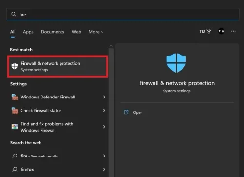 Open Firewall & network protection system settings