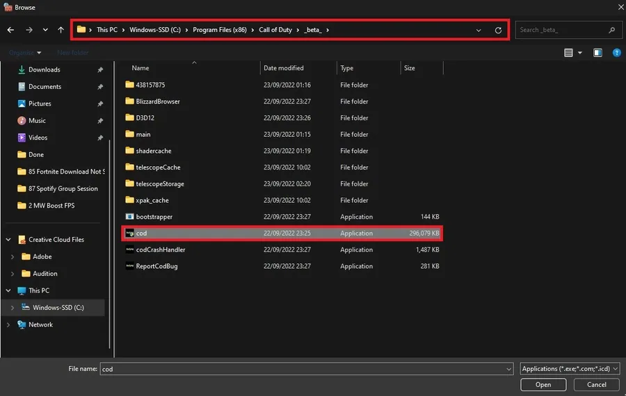 Program Files > Call of Duty > cod